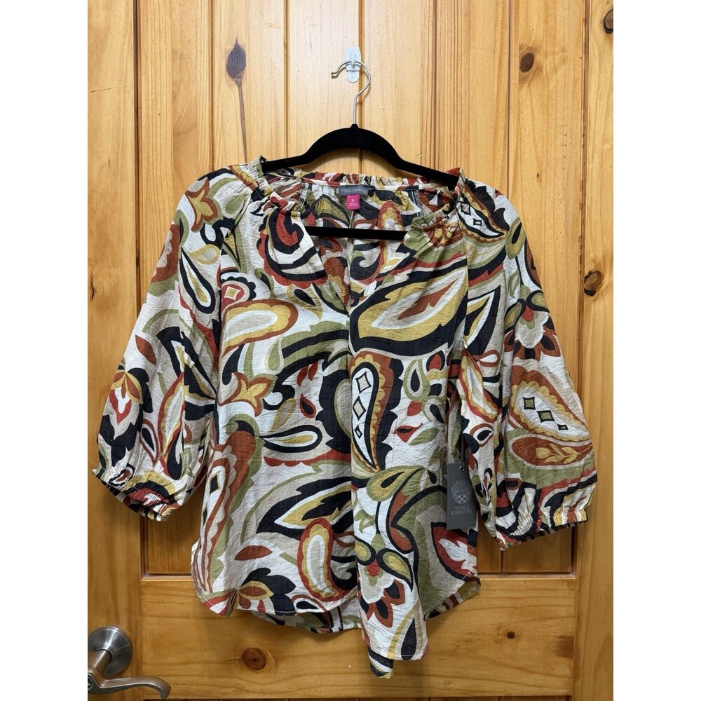 Vince Camuto NWT Women’s 3/4 Sleeve Paisley Print Split-Neck Blouse Size XS